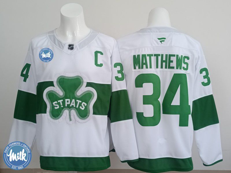 Men 2025 Toronto Maple Leafs 34 Matthews White Green Fanatics Home Premium NHL Jersey style 2